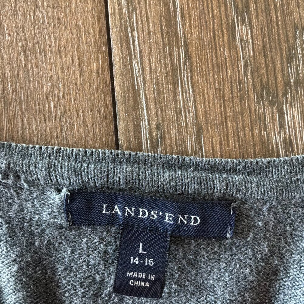 Lands End women's embroidered beaded gray cardigan cotton/cashmere size Large - Picture 3 of 12